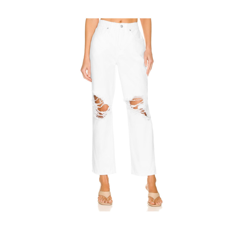 Good American Good '90s Duster Natural Fray White Jeans Distressed Size 8
